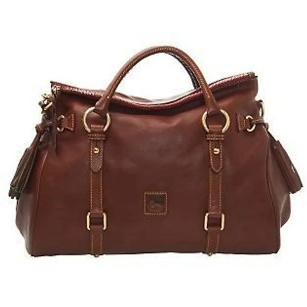 Dooney & Bourke Women Satchel Large Chestnut Florentine Leather 8L980C Tassels